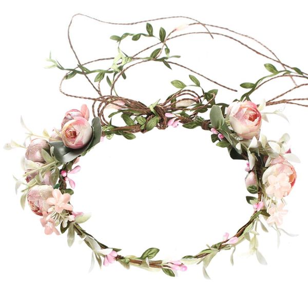 Flower Crown Headband Rose Wreath Garland Hair Bands Floral Wedding Bridal Hair Hoop Women Ladies Leaf Vine Party Decoration Headdress Headwear Christmas Handmade Headpiece Hair Accessories Pink