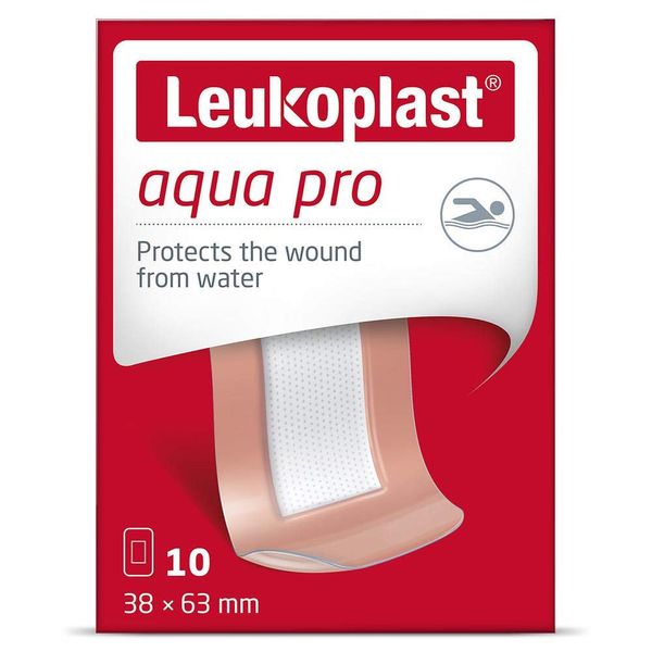 Leukoplast 7645709 Aqua Pro Dressing Plasters - Waterproof Extra-Thin Adhesive Wound Dressings - Ideal for Swimming/Bathing - Absorbant Padding - 10 PCs, Transparent, 38 x 63mm Pack - 10pcs