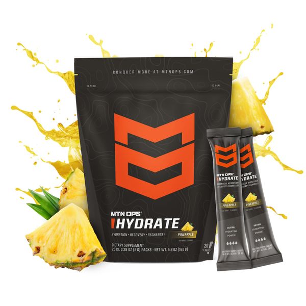 MTN OPS Hydrate Electrolyte Powder | 20 Electrolyte Packets | Electrolyte Drink with Vitamins & Minerals for Max Hydration | Pineapple