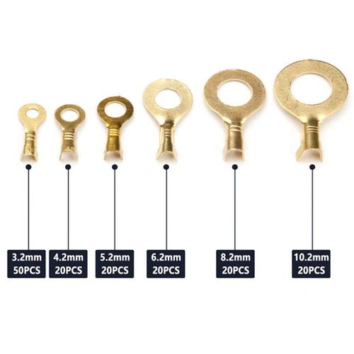 Round Terminal Connector Kit, Brass, Crimp Cable, Wire Terminal, Round Terminal, Copper Lug, Ring Cable, Wire Terminal, Set of 150, Universal Use, Waterproof, Automobile, Motorcycle, Repair, Processing, Connector