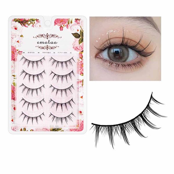 False Eyelashes, Natural, Popular, Top Eyelashes, Short, Thick, Popular Black Natural Shaft, Soft Core, False Eyelashes, Thin Makeup, Daily Makeup, 5 Pairs (009)