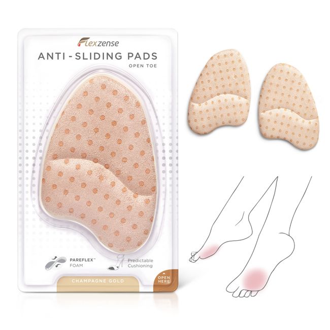 FLEXZENSE Anti-Sliding Pads Open Toe | Maximum Cushioning and Reduce Foot Slip | 1 Pair (Champagne Gold)