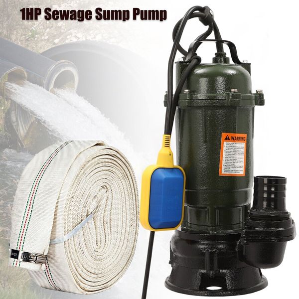 Sewage Submersible Pump 1HP 750W Cast Iron Sump Pump 4000GPH w/66ft HOSE 110V