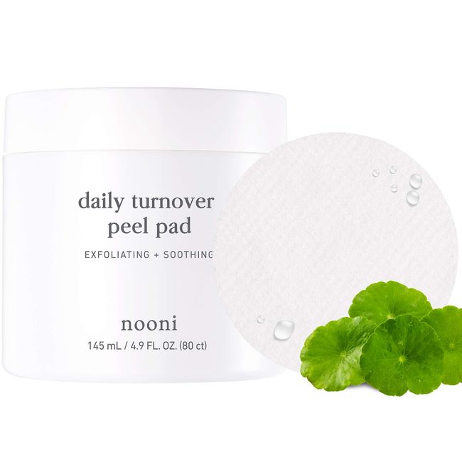 Nooni Toner Pads - Daily Turnover Peel Pad V2 | Glycolic Acid, Exfoliate, Soothe, with AHA and Centella Asiatica Extract, 80 Count