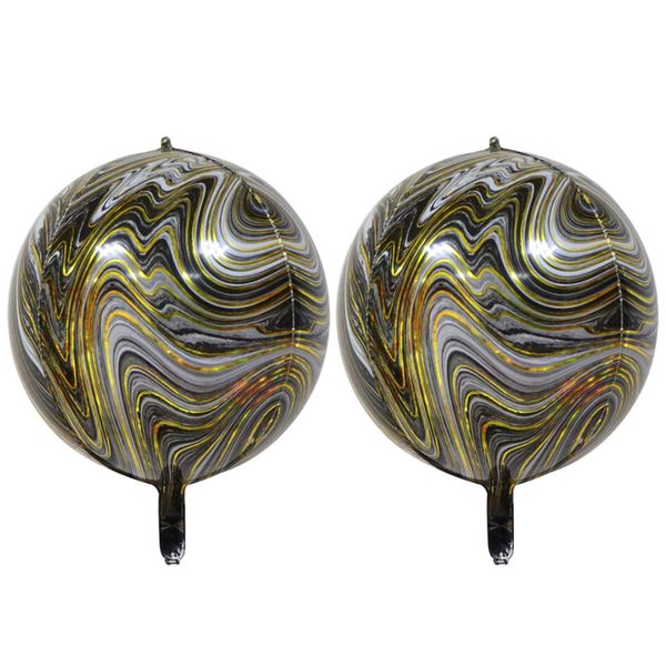 Black Shiny Gold 4D Marble Sphere Foil Balloon, 55cm (2 pack)