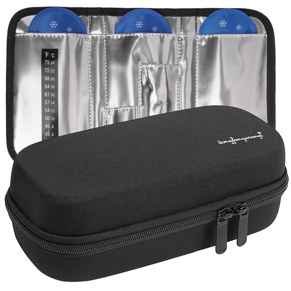 OVAKIA Insulin Cooler Travel Bag, with 3 Ice Pack Keep Cooling Wallet for Travelling Medicine Case (Black)