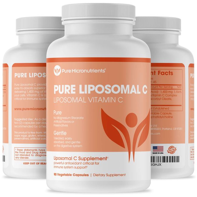 Pure Liposomal Vitamin C - 1400mg Supplement - 90 Capsules - High Absorption VIT C Ascorbic Acid Pills - Pure Micronutrients