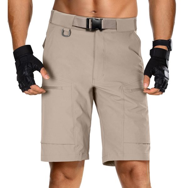 FREE SOLDIER Men's Lightweight Breathable Quick Dry Tactical Shorts Hiking Cargo Shorts Nylon Spandex(Khaki 42Wx10L)