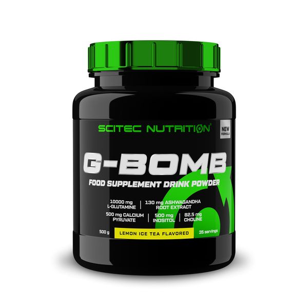 Scitec Nutrition G-Bomb | L-Glutamine | Plant Extract | Inositol, Choline and Naringin | with Calcium Pyruvate, 500g, Lemon-Ice Tea