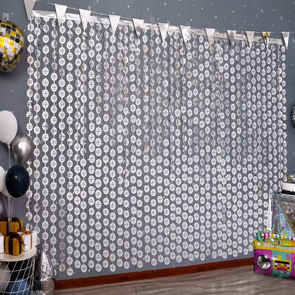 MENSTARSI Disco Party Decorations, 2 Pack Disco Ball Photo Booth Props,3.3x6.6 ft Silver Foil Fringe Curtains Photo Backdrop for The 70s & 80s Last Disco Bachelorette, Decades, Taylor Party Decor