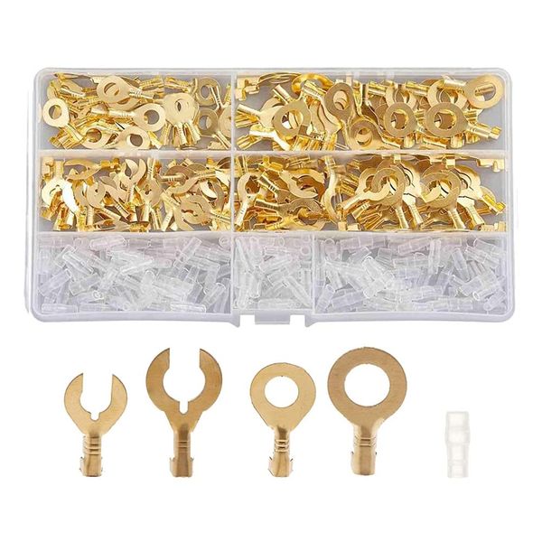 xianglicky Terminal Set, C-Shaped, Round Terminals, Wiring, Machining, DIY, Brass, Bare Crimp Terminals, Cable Lugs, Wiring Processing, General Purpose, Wiring Connectors, With Insulation Sleeves,