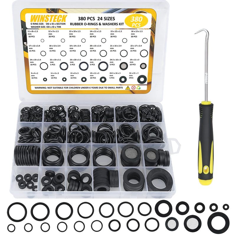 8 Sizes Rubber & Silicone Washers and 16 Sizes O Ring Assortment Kit ...