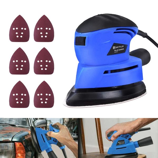 130W Detail Compact Palm Sander Random Orbital Sander 2000RPM Mouse Detail Sander with Dust Extraction Port + 6Free Sanding Sheetst, Compact Ergonomic Design for Hand