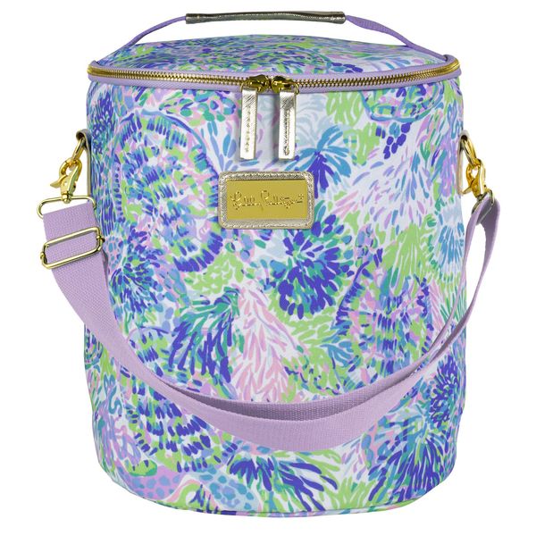 Lilly Pulitzer Purple/Blue/Green Insulated Soft Beach Cooler with Adjustable/Removable Strap and Double Zipper Close, Shell of a Party