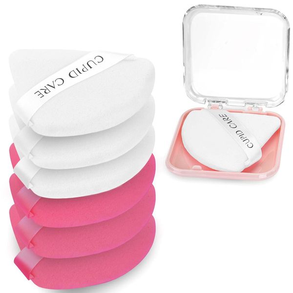 CUPID CARE 6 Pcs Powder Puff with 2 Travel Cases, Setting Powder Puffs for Face Powder and Foundation, Velour Makeup Puff for Loose Powder Body Powder, Skin-Friendly, Beauty Makeup Tools-White/Red