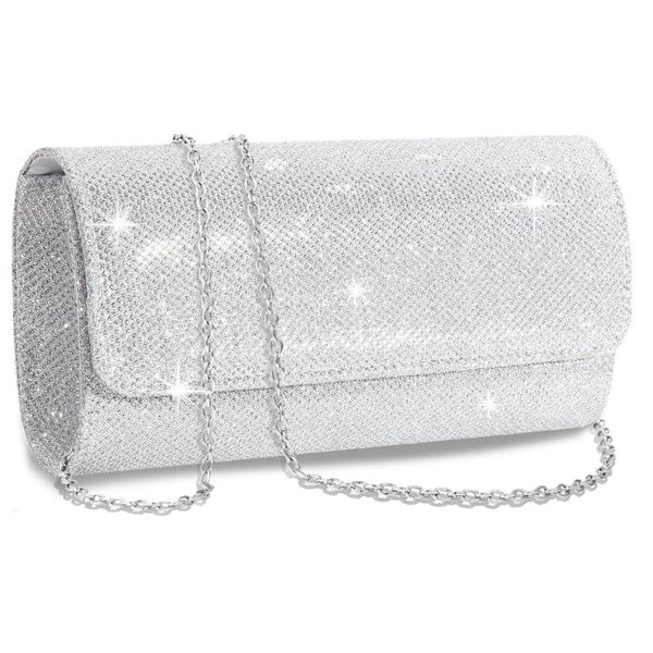 Clutch Bag Evening Bag Handbags Purse Handbag With Detachable Chain Strap for Wedding Cocktail Party Velvet Solid Color (Silver)