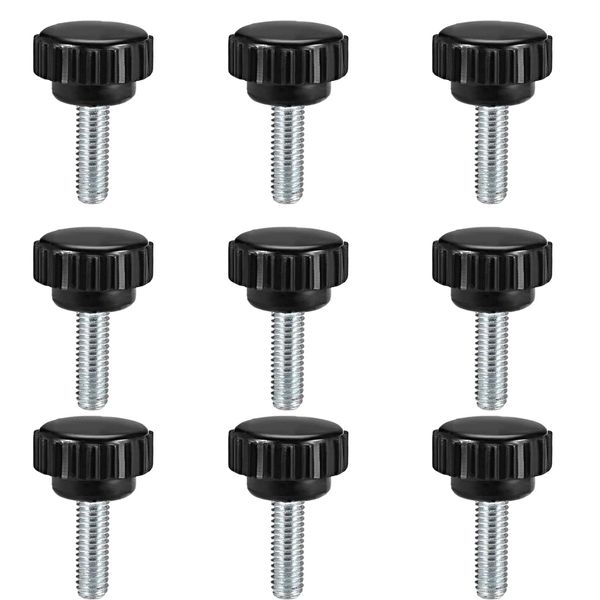 TOP-VIGOR 9Pcs M6 x 15mm Male Thread Knurled Clamping Knobs Grip, Thumb Screw on Type Round Head Clamping Handle Bolt with Plastic Knobs