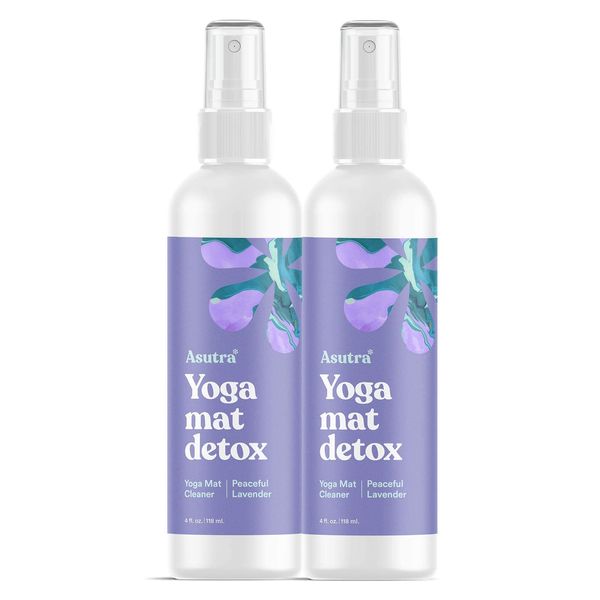 ASUTRA Natural & Organic Yoga Mat Cleaner (Peaceful Lavender Aroma), 4 fl oz, Pack of 2 | No Slippery Residue | Cleans, Restores, Refreshes | Deep-Cleansing for Fitness Gear & Gym Equipment