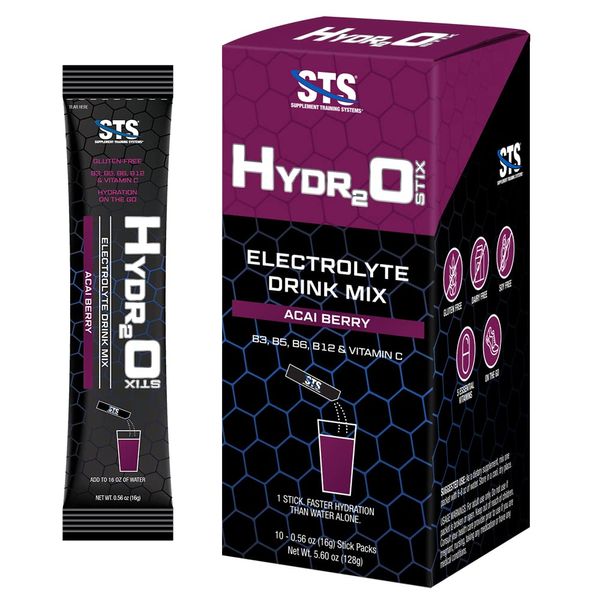 STS Hydro Stix Hydration Powder Packets Acai Berry Electrolyte Replacement Single Serving Easy Open - 10 Pack (16 Gram)