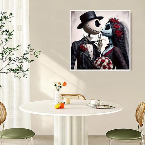 AIBOERL 5D Jack and Sally Halloween Diamond Painting Kits for Adults, Jack and Sally Diamond Art Kits for Adults Beginners,Diamond Painting Full Round Drill Crafts Kit for Home Wall Decor Gift 14x14in