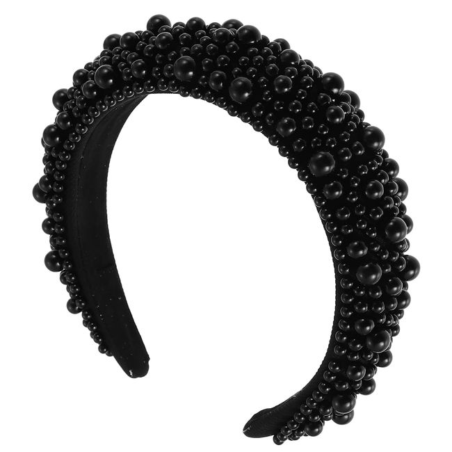 Beaupretty Wide Pearl Headband Padded Headband Fashion Headbands Sponge Hairband Bridal Hair Hoop Boho Wide Headpiece Black