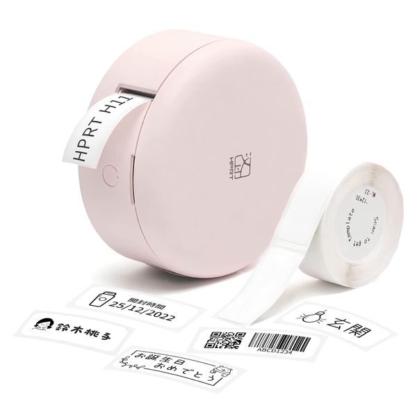 HPRT H11 Mini Label Writer, Heat Sensitive with Label Paper, Smartphone Label Printer, Thermal, Portable, Compact, Wireless, Mobile Label Maker (Pink+1 Roll Label)