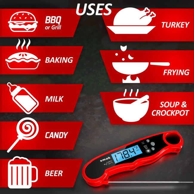 Digital Meat Thermometer for BBQ Grill Smoker Baking and Cooking