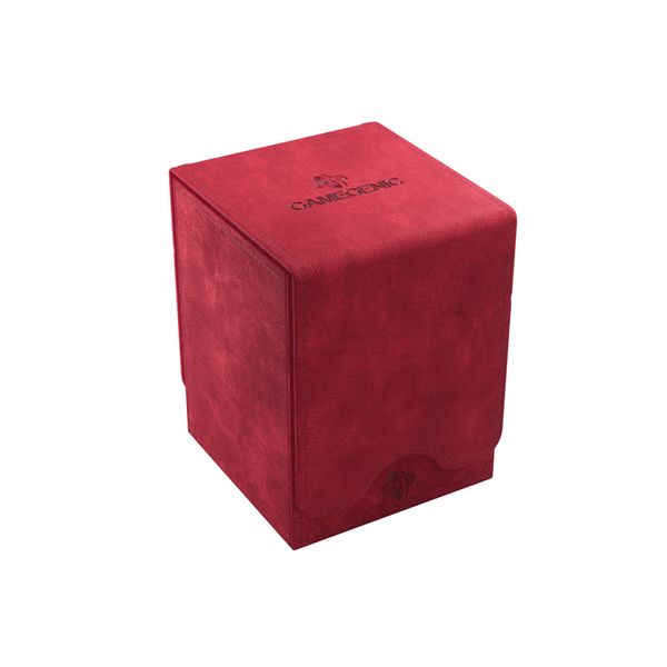 Squire 100+ XL Convertible Deck Box | Card Storage Box with Removable Cover Clips | Holds 100 Double-Sleeved Cards in Extra Thick Inner Card Sleeves | Red Color | Made by Gamegenic (GGS20099ML)