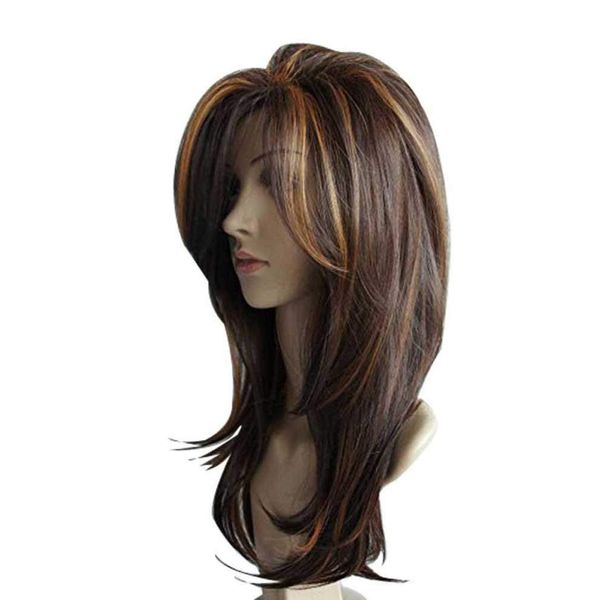 Yxshz Ladies Brown Blonde Medium Length Wig