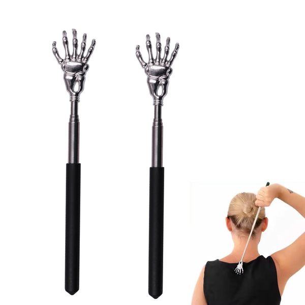 Phyxiul Grandson Hands, Set of 2, Telescopic, Portable, Convenient, Back Scrubbing Brush, Stress Relief, Stainless Steel, Black