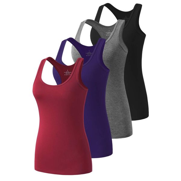 Ymmchy Workout Tank Top Damen Racerback Shirt Tanktop Unterhemd 4er-Pack Black/Gray/DB/Wine Red XL