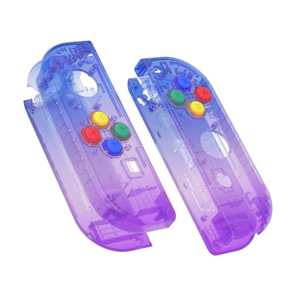 eXtremeRate DIY Replacement Shell Buttons for Nintendo Switch & Switch OLED, Gradient Translucent Bluebell Custom Housing Case with Corlorful Button for Joycon - Console Shell Without