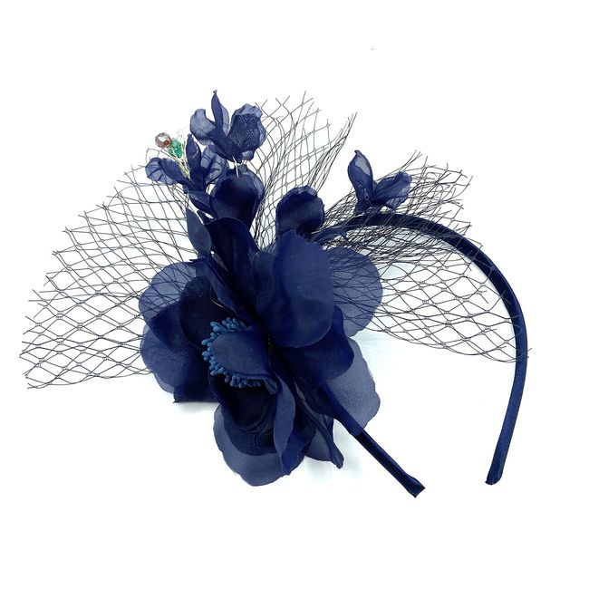 Ladies Beaded Fascinator Aliceband, Hairband for Weddings Races Royal Ascot Derby (Navy Blue)