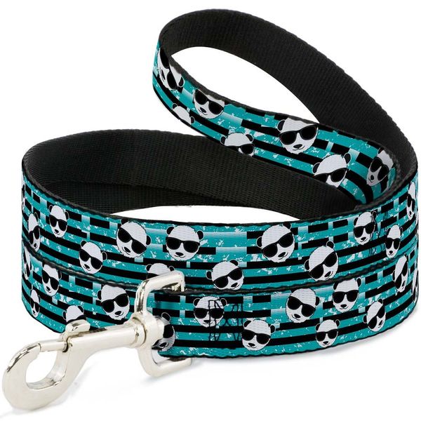 Dog Leash Multi Panda Sunglasses Stripe Turquoise Black 4 Feet Long 0.5 Inch Wide