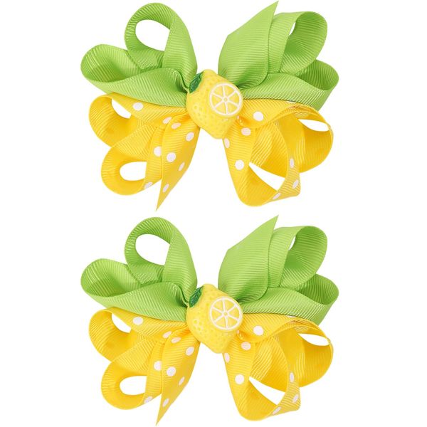 Lemon Bow Hair Clips for Girls Yellow Hair Bow Green Hair Clip Cute Hair Barrettes Summer Bow Clips Back to School Hair Barrettes Ribbon Hair Pin Yellow Lemon Hair Accessories for Hair Styling 2Pcs