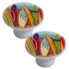 Set of 2 Surfboards Blue Flames Ceramic Cabinet Drawer Pull Knobs