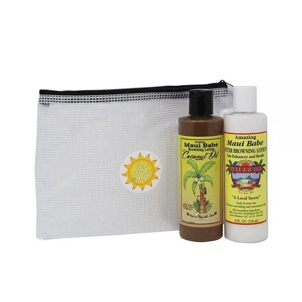 Maui Babe Tanning Pack Includes 226.8g 8oz After Tote Bag of Browning Lotion with Coconut Oil