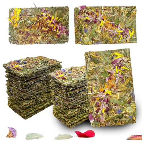 Hamiledyi Rabbit Chew Toys 30 Pieces Natural Timothy Hay Chips Bunny Molar Treats with Herbal Floral Scent for Guinea Pig Chinchilla Hamster