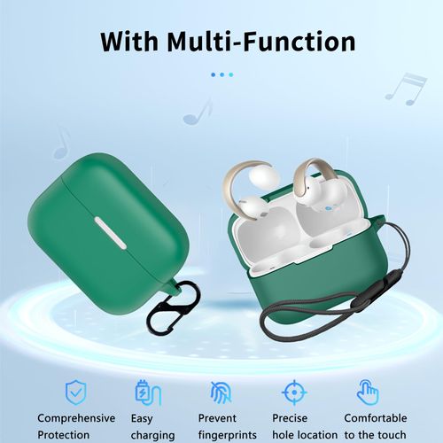 for Anker Soundcore AeroClip Case Cover,NOUKAJU Earphone Protective Cover(with Carabiner + Lanyard) Drop-Proof,Scratch-Proof,Shock-Proof,Case for Soundcore AeroClip(Green)