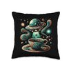 Cosmic Coffee Encounter - UFO Meets Coffee Vector Art Throw Pillow