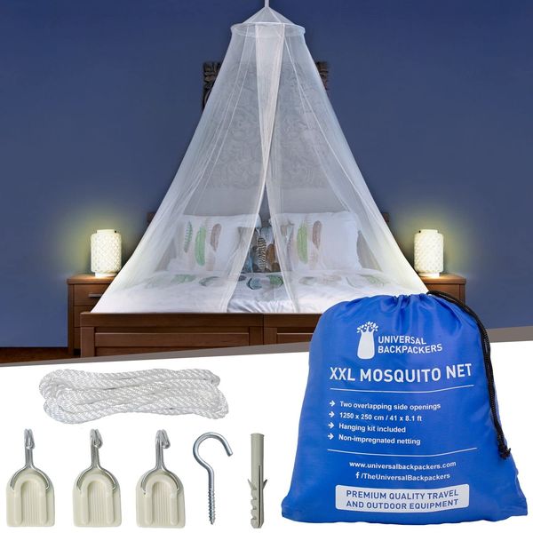 Mosquito Net for Single to King-Sized Beds – 2 Openings or Fully-Enclosed Bed Canopy – Conical Design for Decoration or Travel – Free Bag & Hanging Kit for Easy Setup