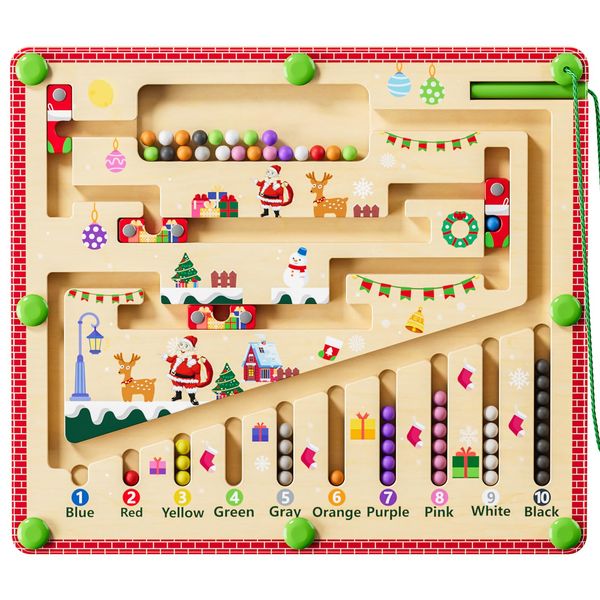 zhiwuzhu Magnetic Color and Number Maze, Montessori Toys for 3+ Year Old, Wooden Puzzle Activity Board, Learning Educational Toys for Toddlers and Kids Boys Girls Preschoolers 3 4 5 Years Old