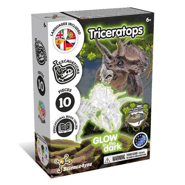 Science4you - Triceratops Fossil Digging Kit for Kids - Excavate and Assemble 10 Glow-in-The-Dark Dinosaur Fossiles, Dinosaur Toys for Kids, Dino Games, Dinosaur Gifts for 6+ Year Old Boys and Girls