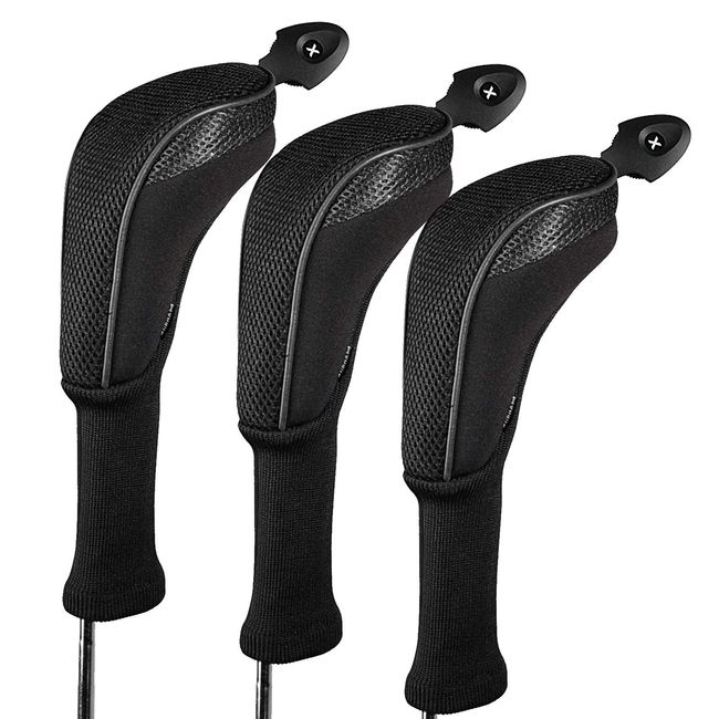 Andux 3 Pack Long Neck Golf Hybrid Club Head Covers Interchangeable No. Tag CTMT-01 Black