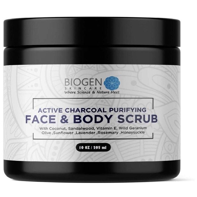 Biogen Active Charcoal Purifying Face And Body Scrub Vitamin E Geranium Lavend