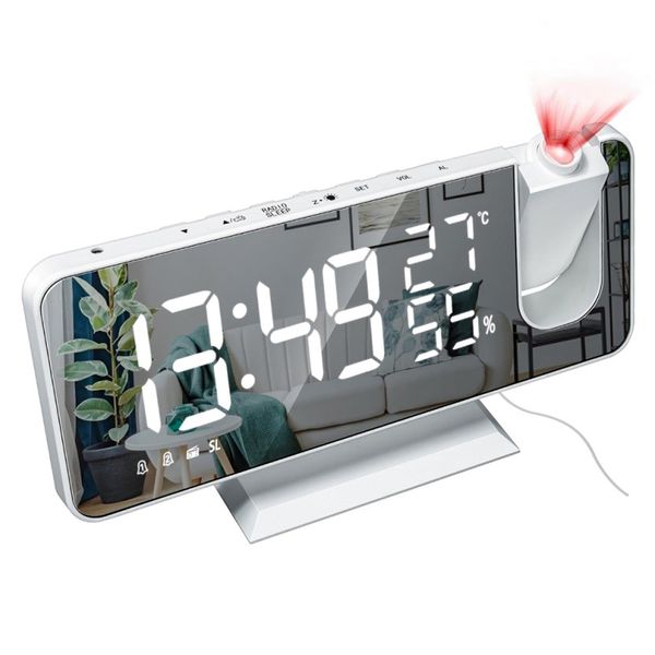 Shengshou Alarm Clock, Digital LED Clock, Projection Clock, Non-Radio Thermometer, Hygrometer, Snooze, FM Radio, Mirror, Portable Charging, Stylish, Multi-functional, Easy to Read Brightness, Volume