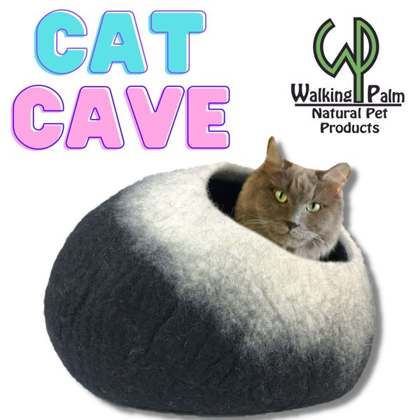 Black White Walking Palm Cat Cave Pet Bed LARGE  For Cats and Dogs