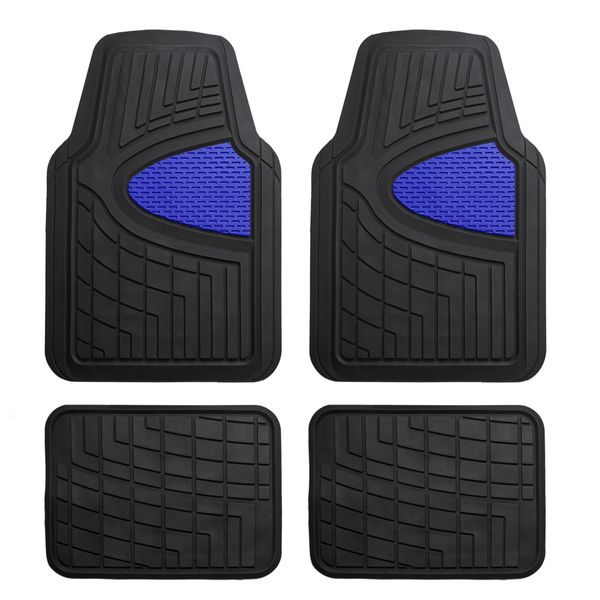 4pcs Tall Channel Rubber Floor Mats Blue Black