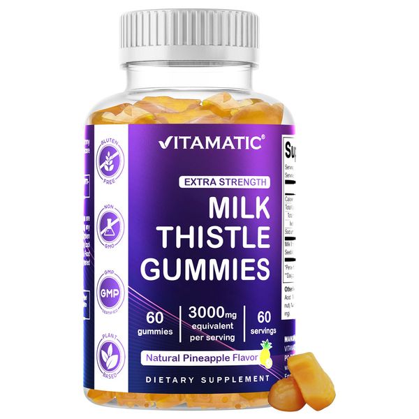 Vitamatic Extra Strength Milk Thistle Gummies 3000mg Natural Pineapple Flavor Gummies