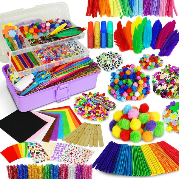 FUNZBO Arts and Crafts Supplies for Kids - Crafts for Girls Ages 8-12 with Pipe Cleaners, Construction Paper, Pom poms & Googly Eyes, Crafts for Kids Ages 4-8, School Craft Projects, Gifts for Girls